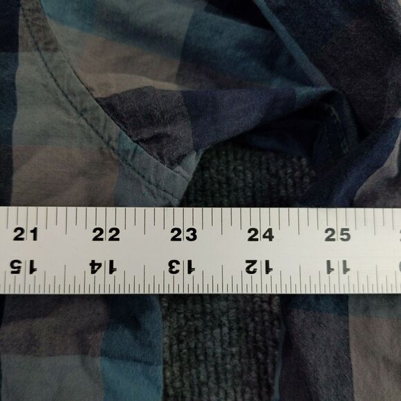 Ascend Size Mens L Blue Gray Plaid Button Up Long Sleeve Shirt Front Flap Pocket - Picture 6 of 12